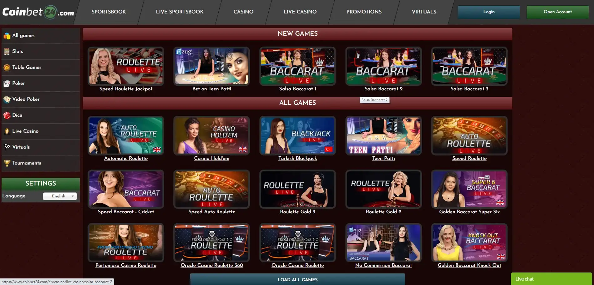 Coinbet24 Live Dealer Games