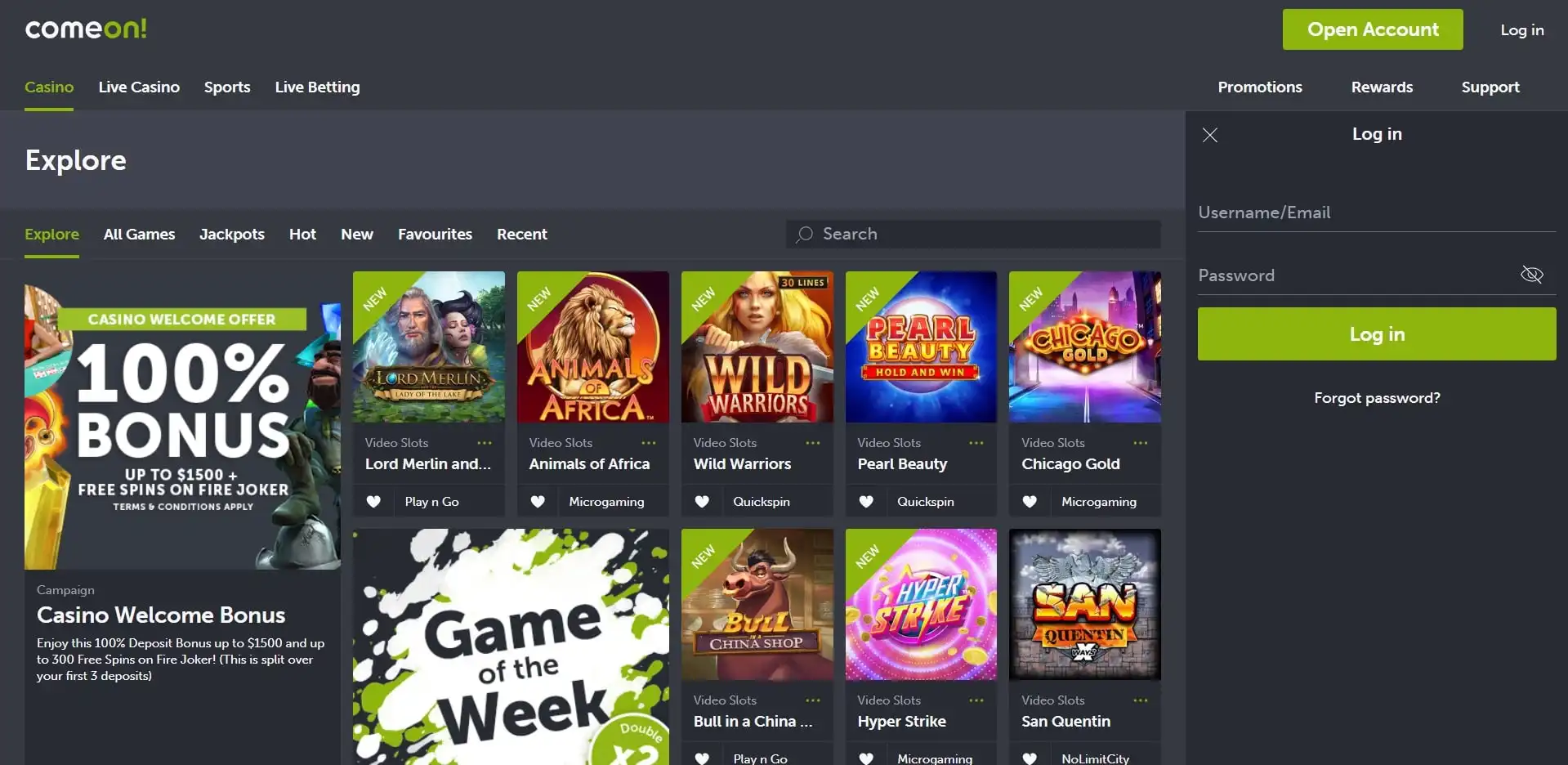 ComeOn Casino Login
