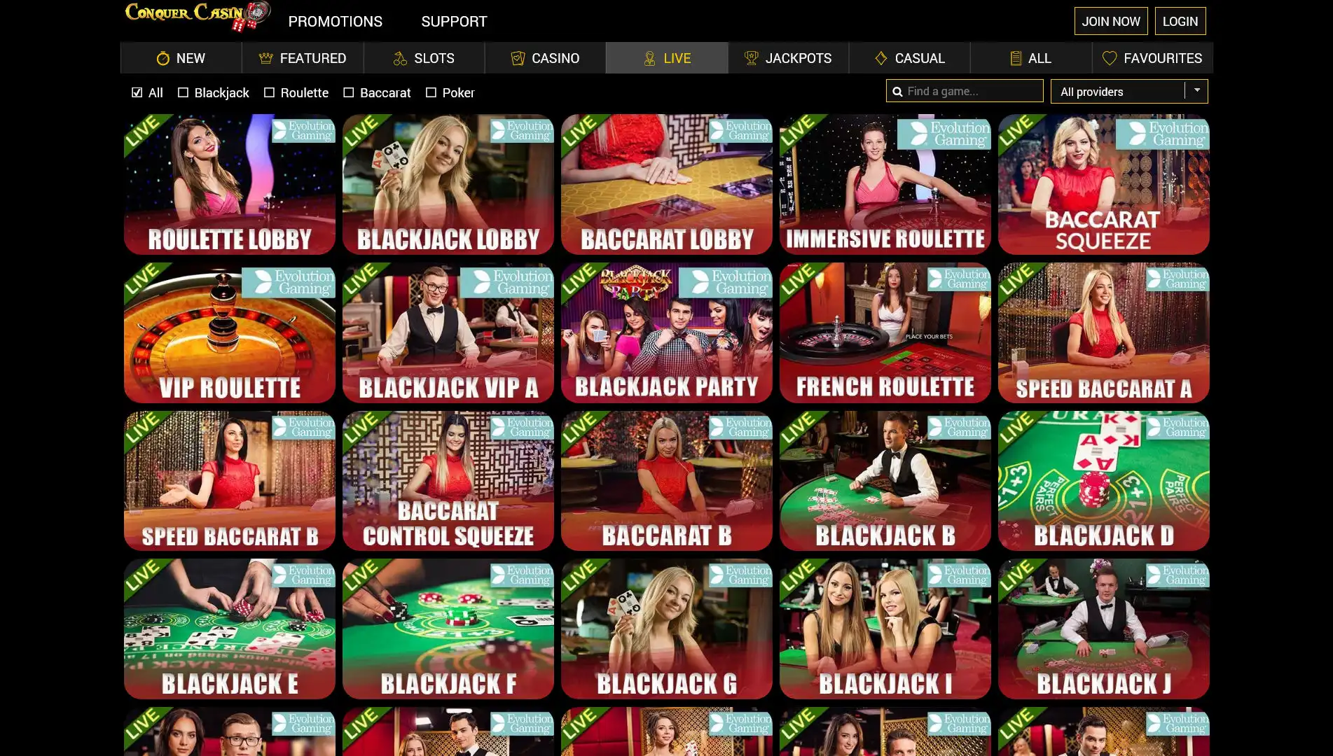 Conquer Casino Live Dealer Games