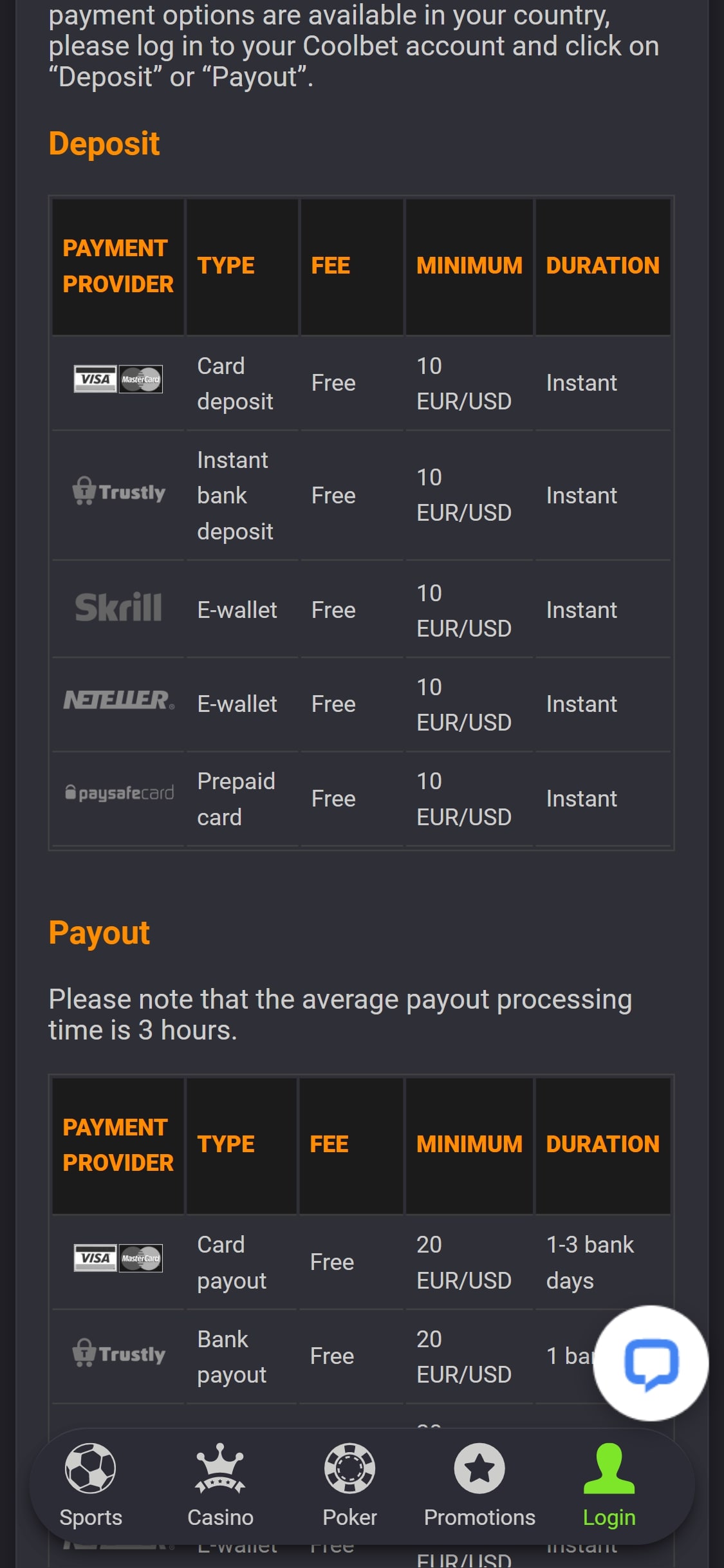 Coolbet Mobile Payment Methods Review
