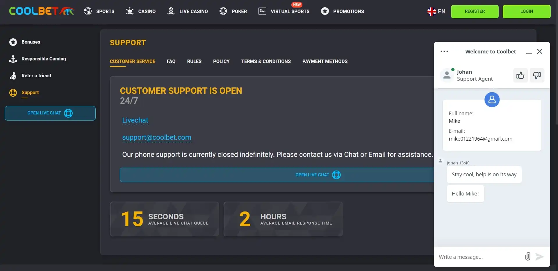Coolbet Support