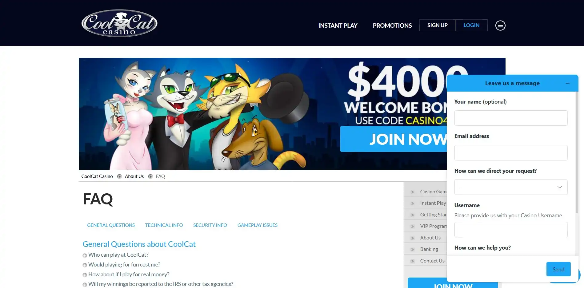 Cool Cat Casino Support