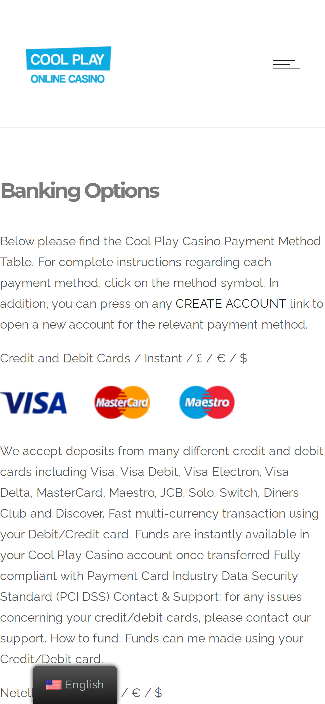 CoolPlay Casino Mobile Payment Methods Review