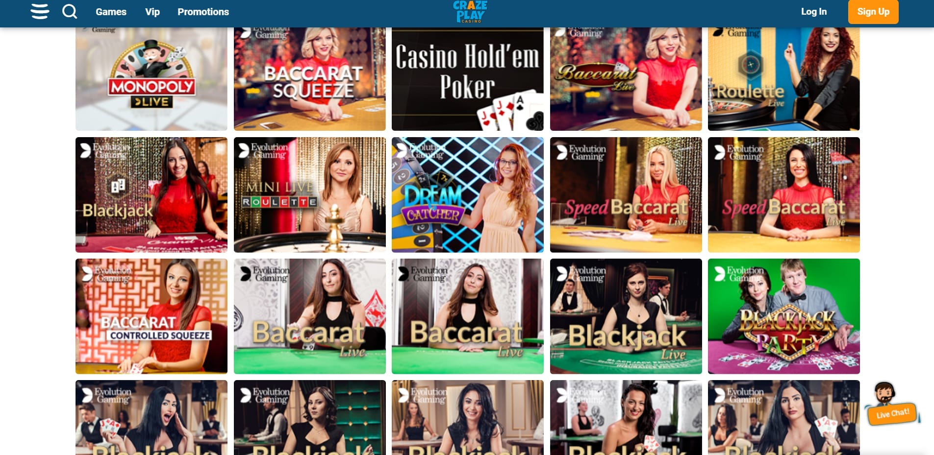 CrazePlay Casino Live Dealer Games