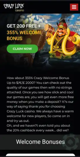 Crazy Luck Casino Mobile Games Review