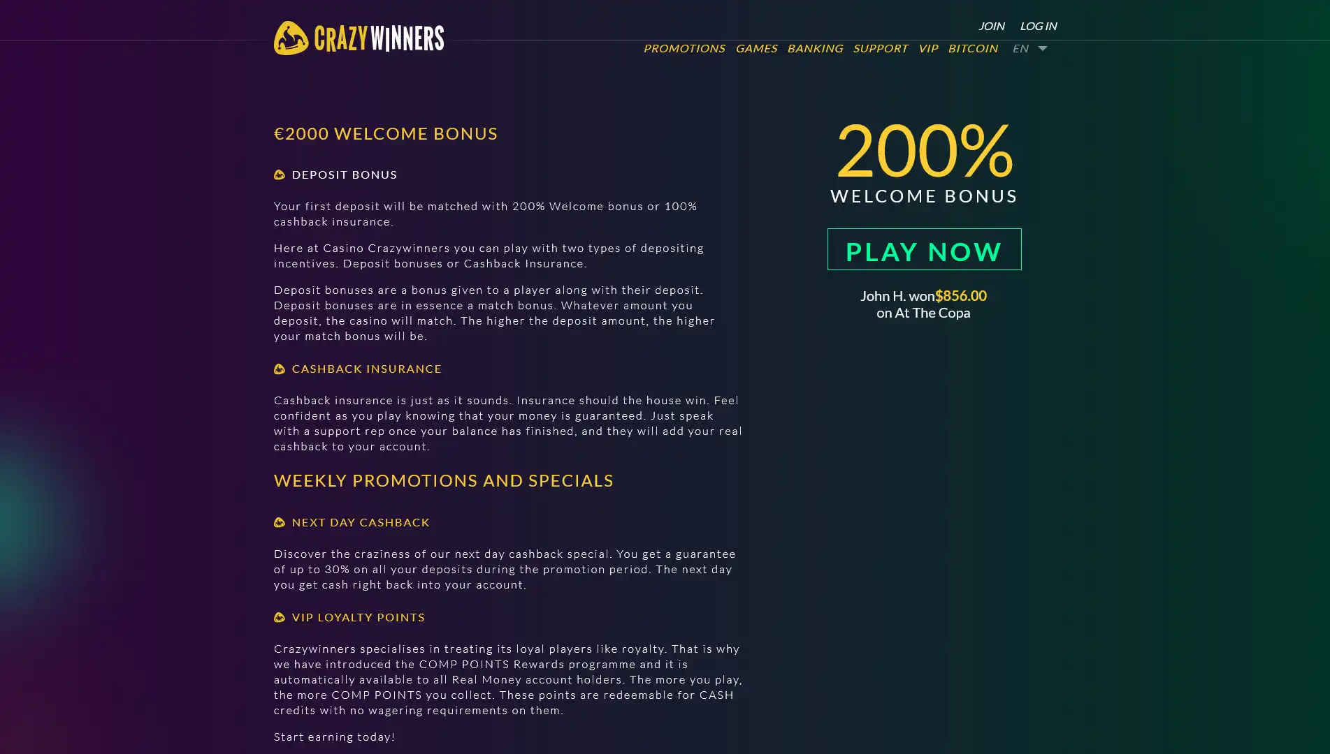 CrazyWinners Casino No Deposit Bonus