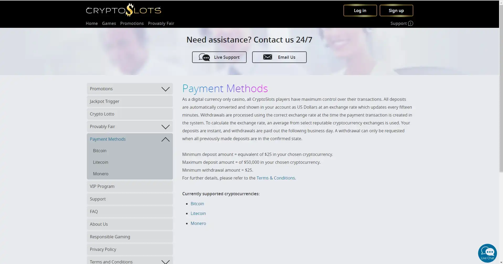 Crypto Slots Casino Payment Methods