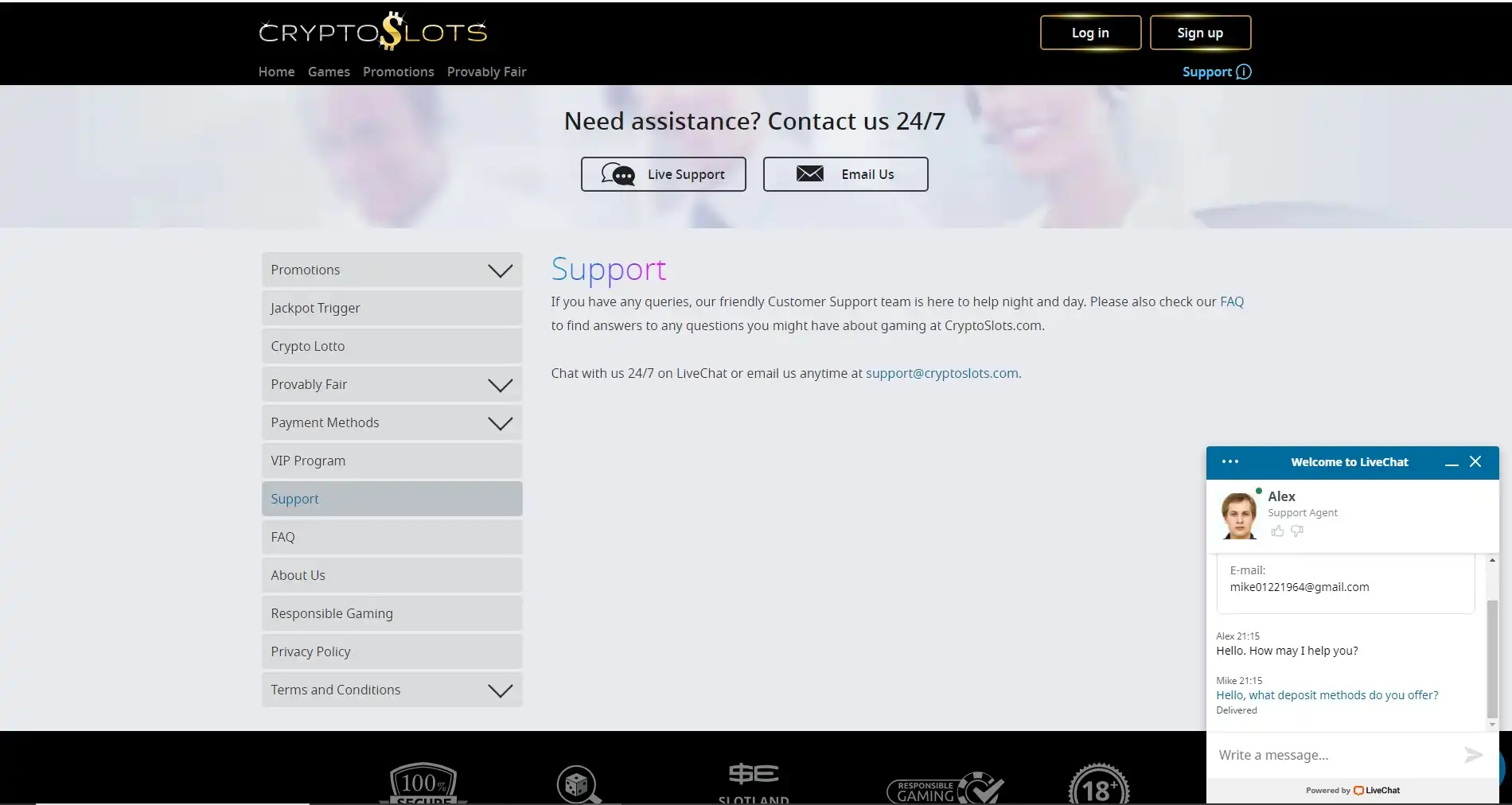 Crypto Slots Casino Support