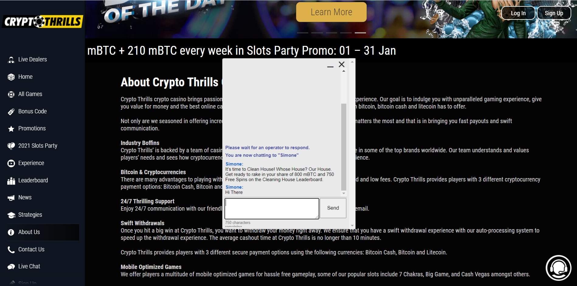 Crypto Thrills Casino Support