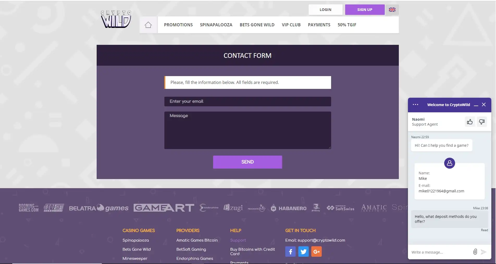 Crypto Wild Casino Support