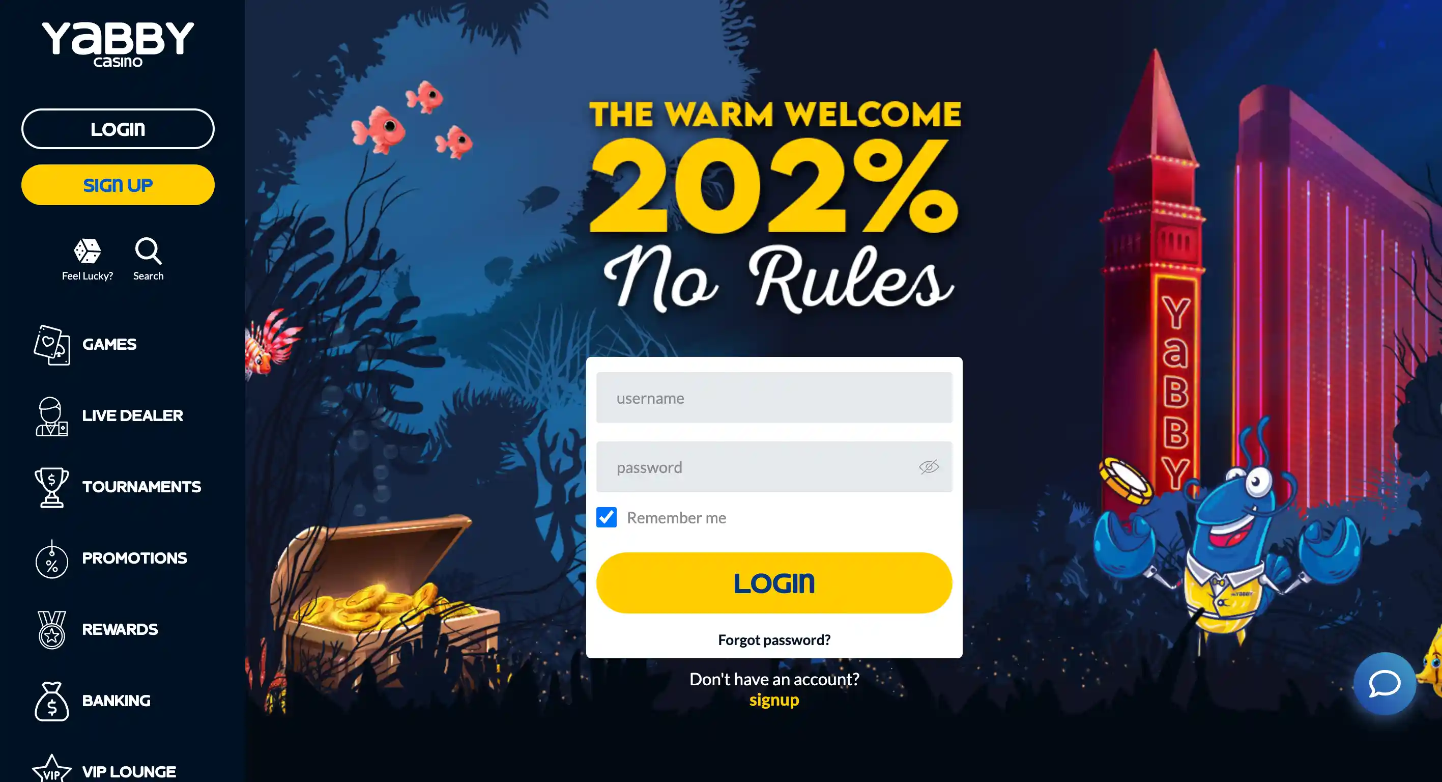 yabby casino login