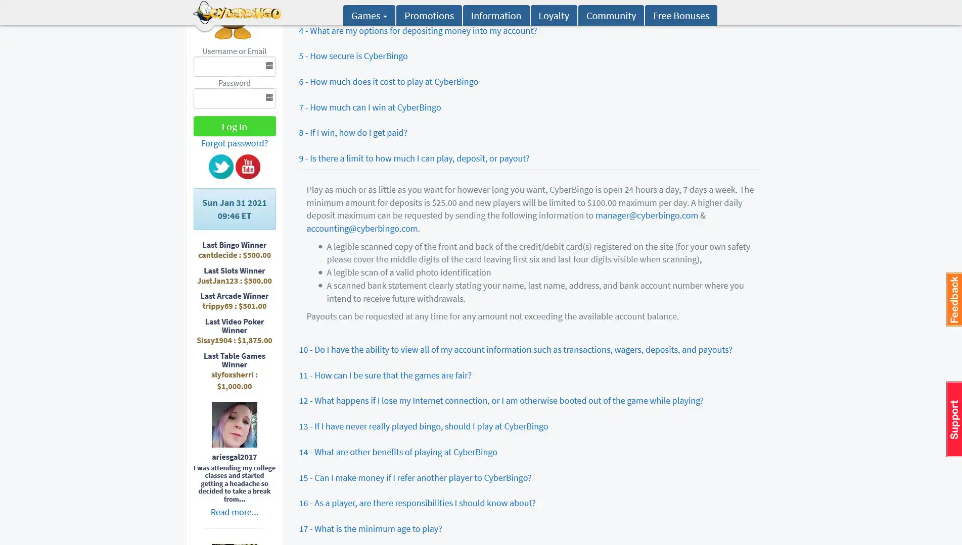 CyberBingo Casino Payment Methods