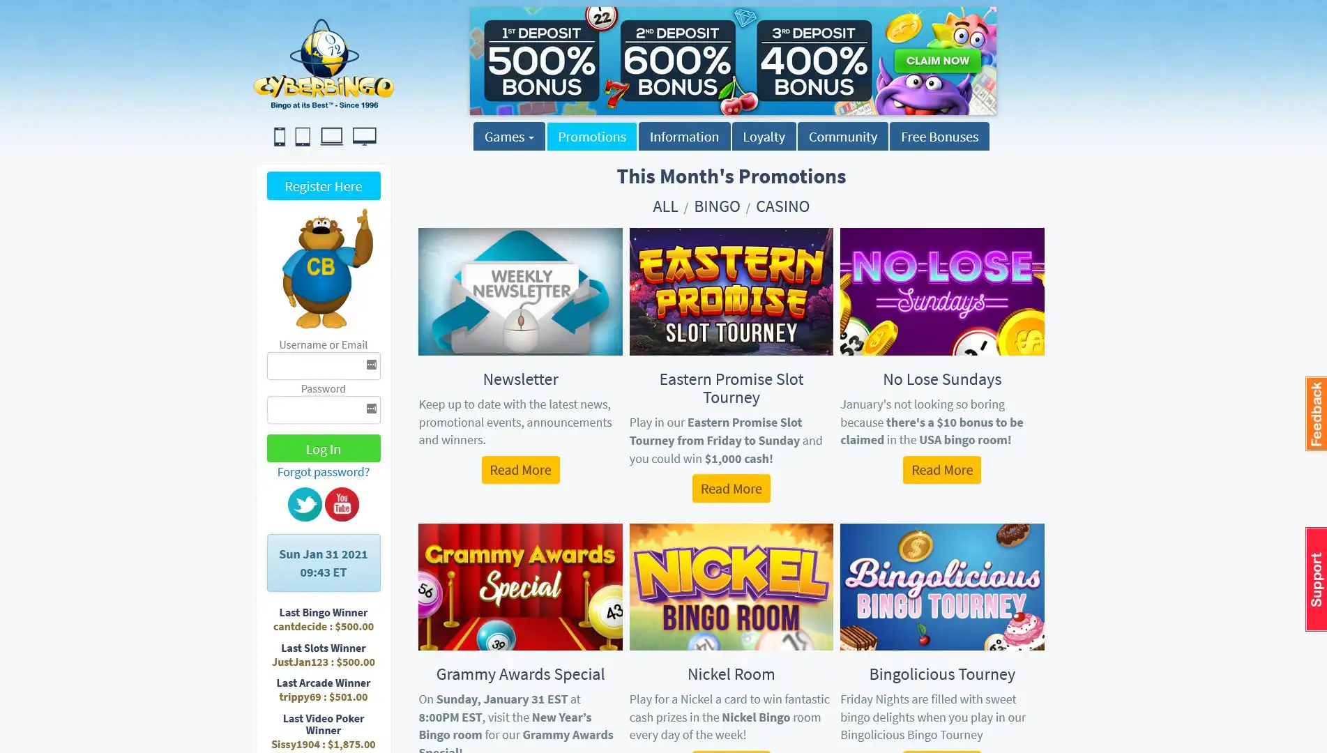 CyberBingo Casino No Deposit Bonus