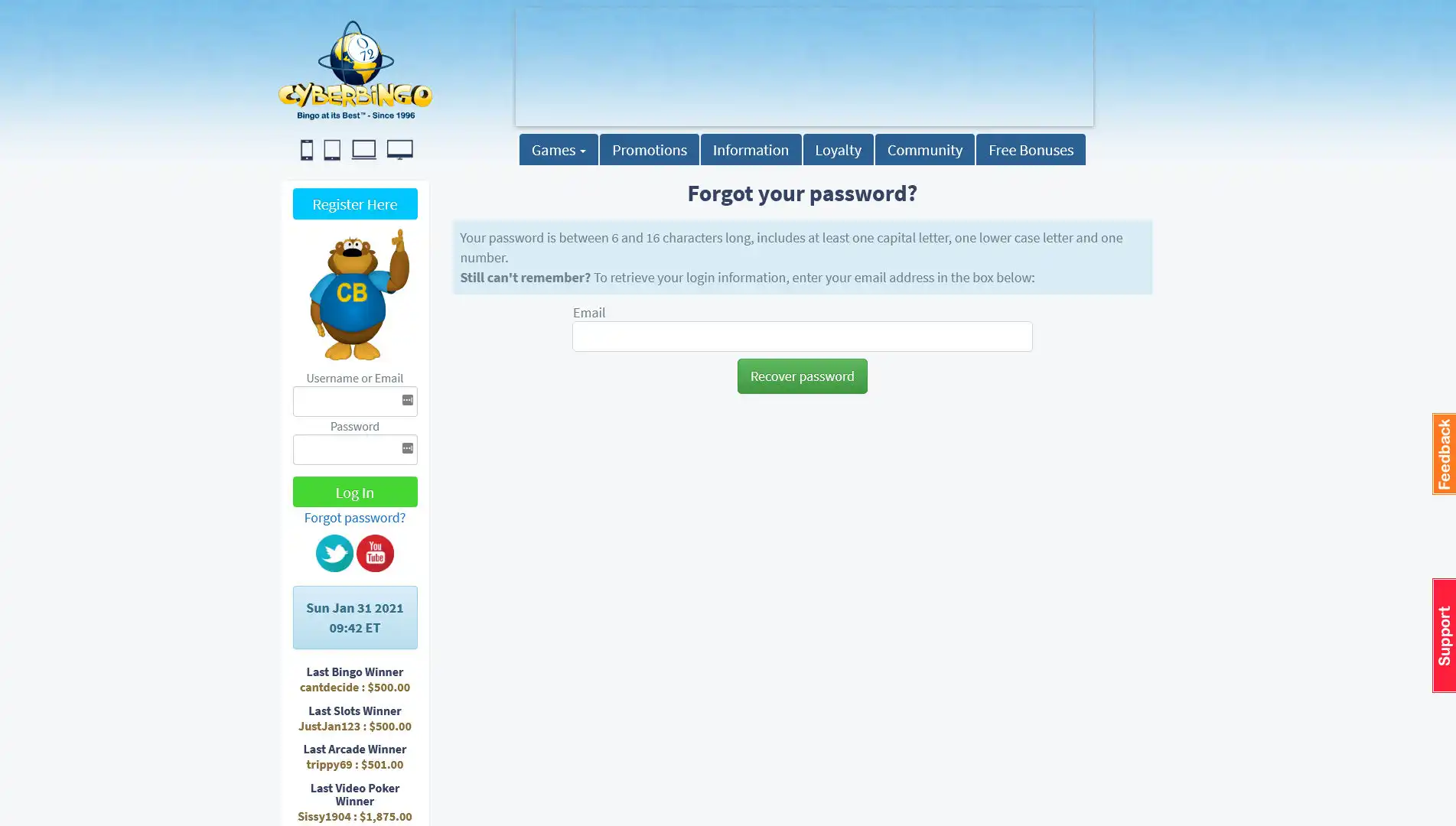 CyberBingo Casino Login