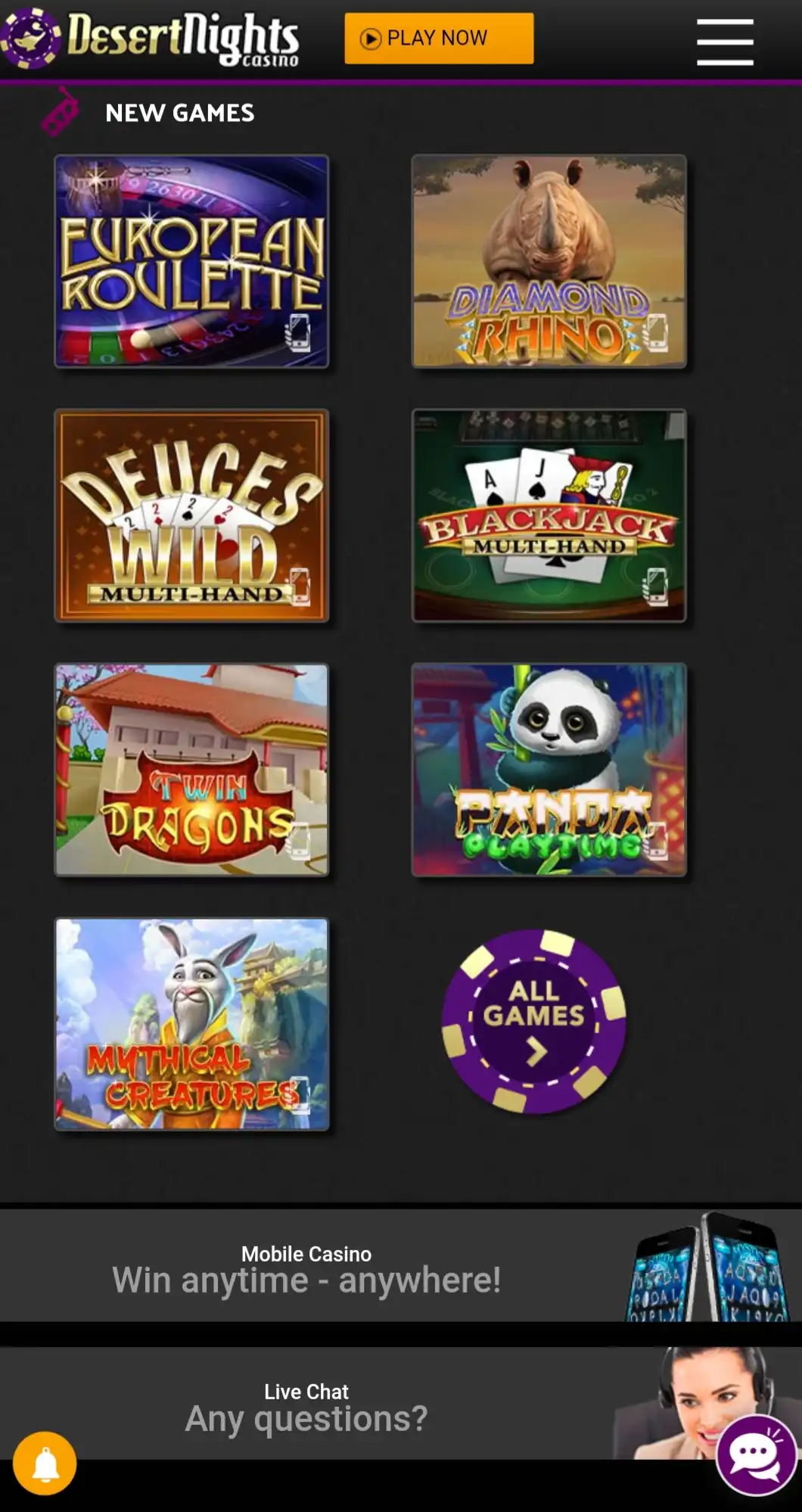 Desert Nights Casino Mobile Games Review