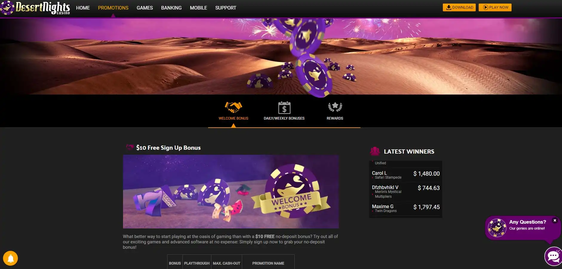 Desert Nights Casino No Deposit Bonus