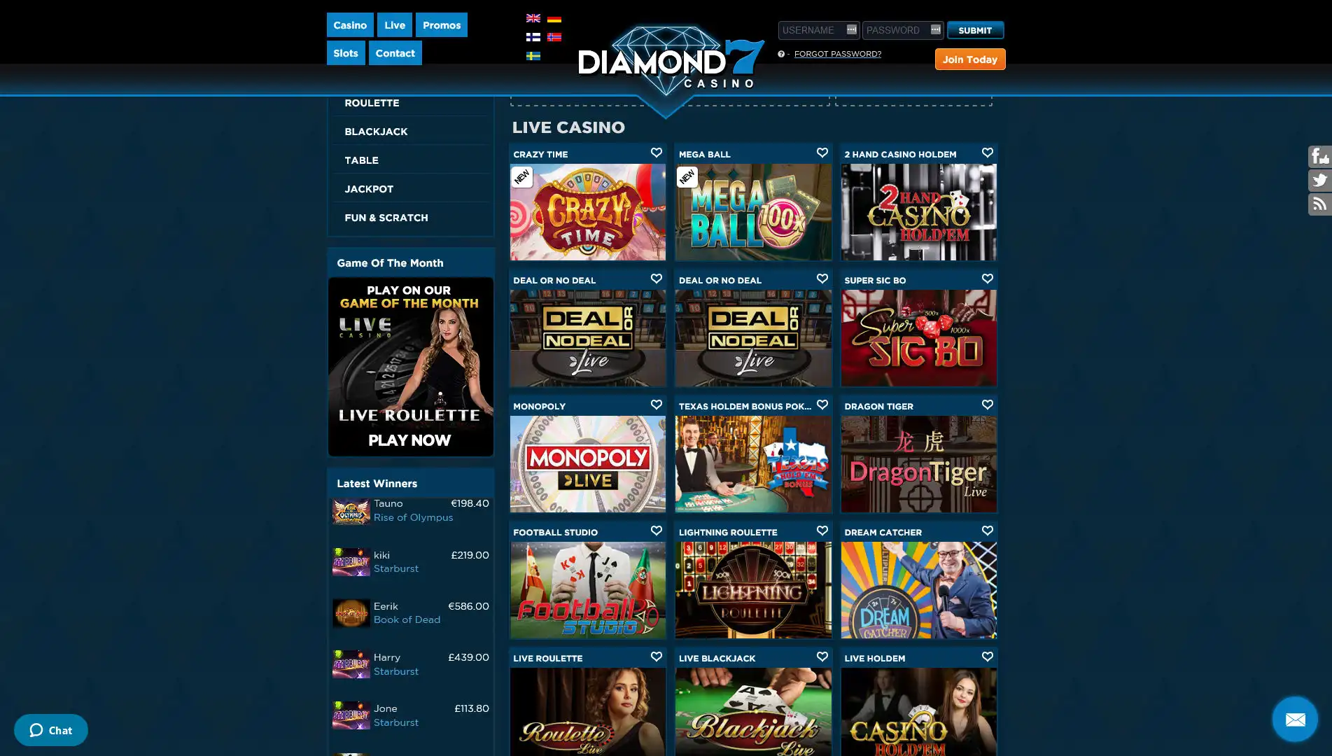 Diamond 7 Casino Live Dealer Games