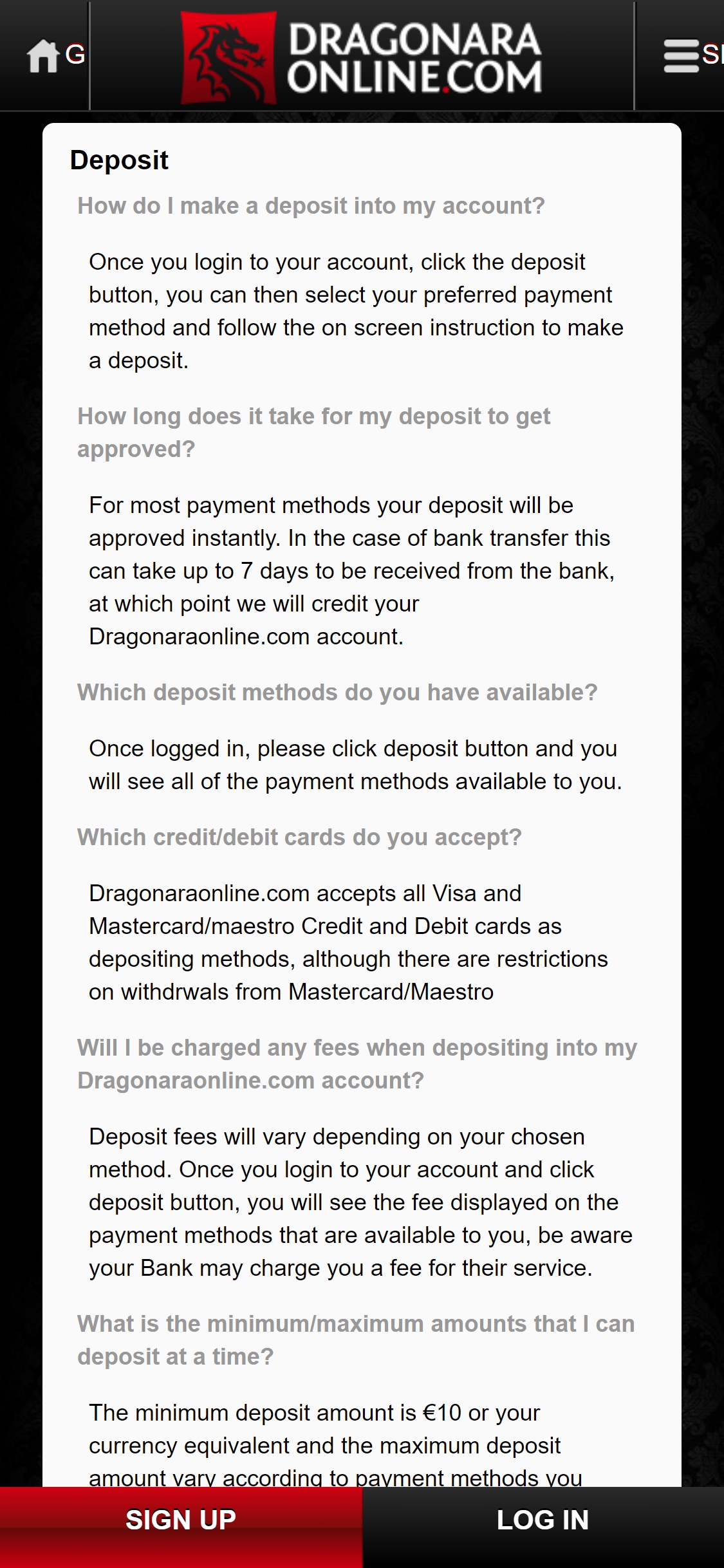Dragonara Casino Mobile Payment Methods Review