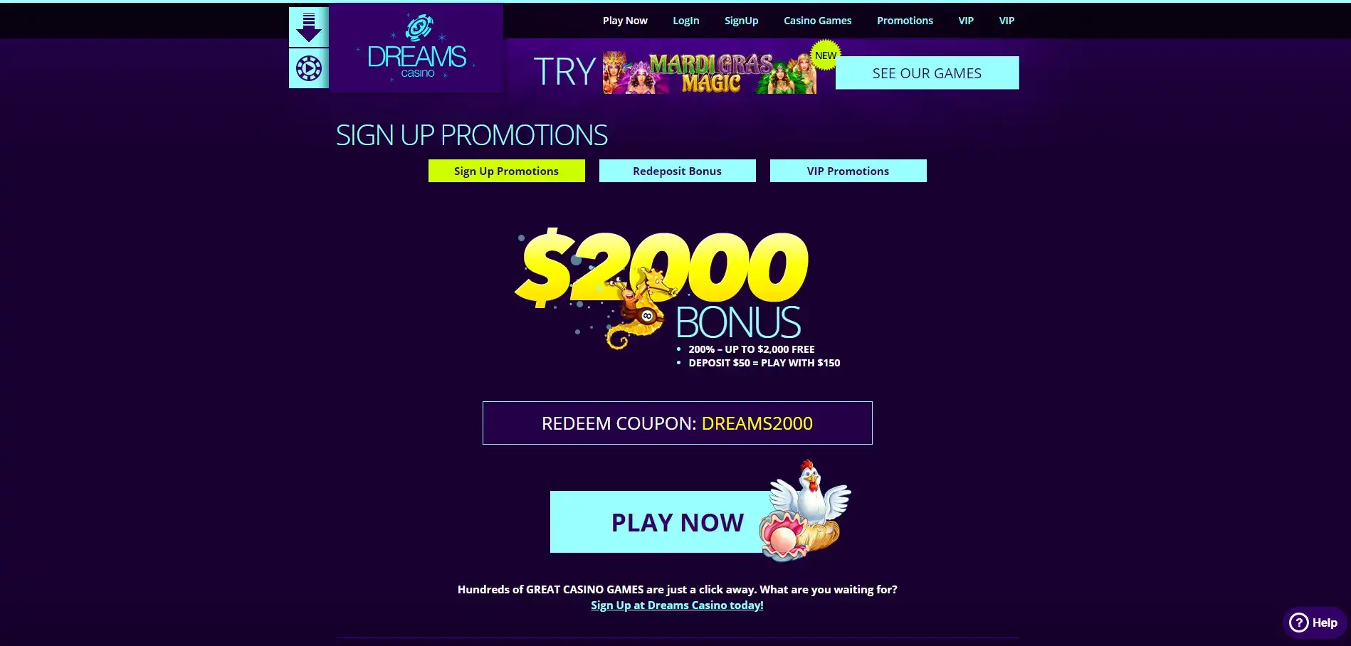 Dreams Casino No Deposit Bonus