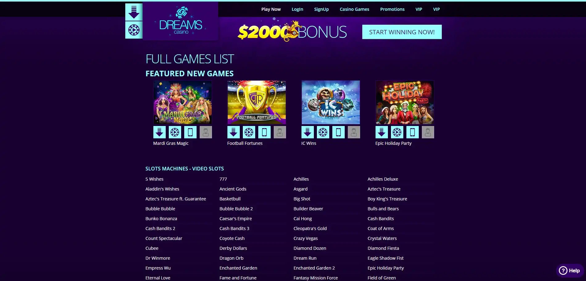 Dreams Casino Games