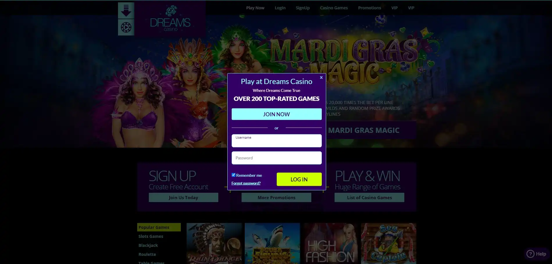 Dreams Casino Login