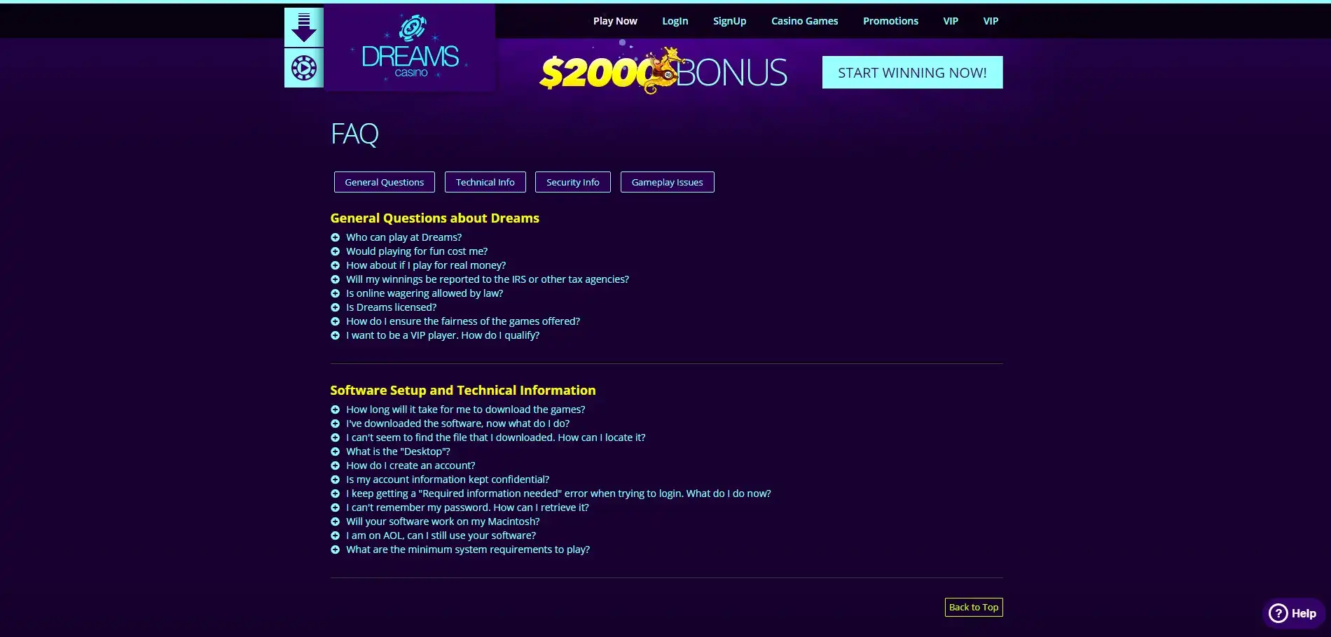 Dreams Casino Support