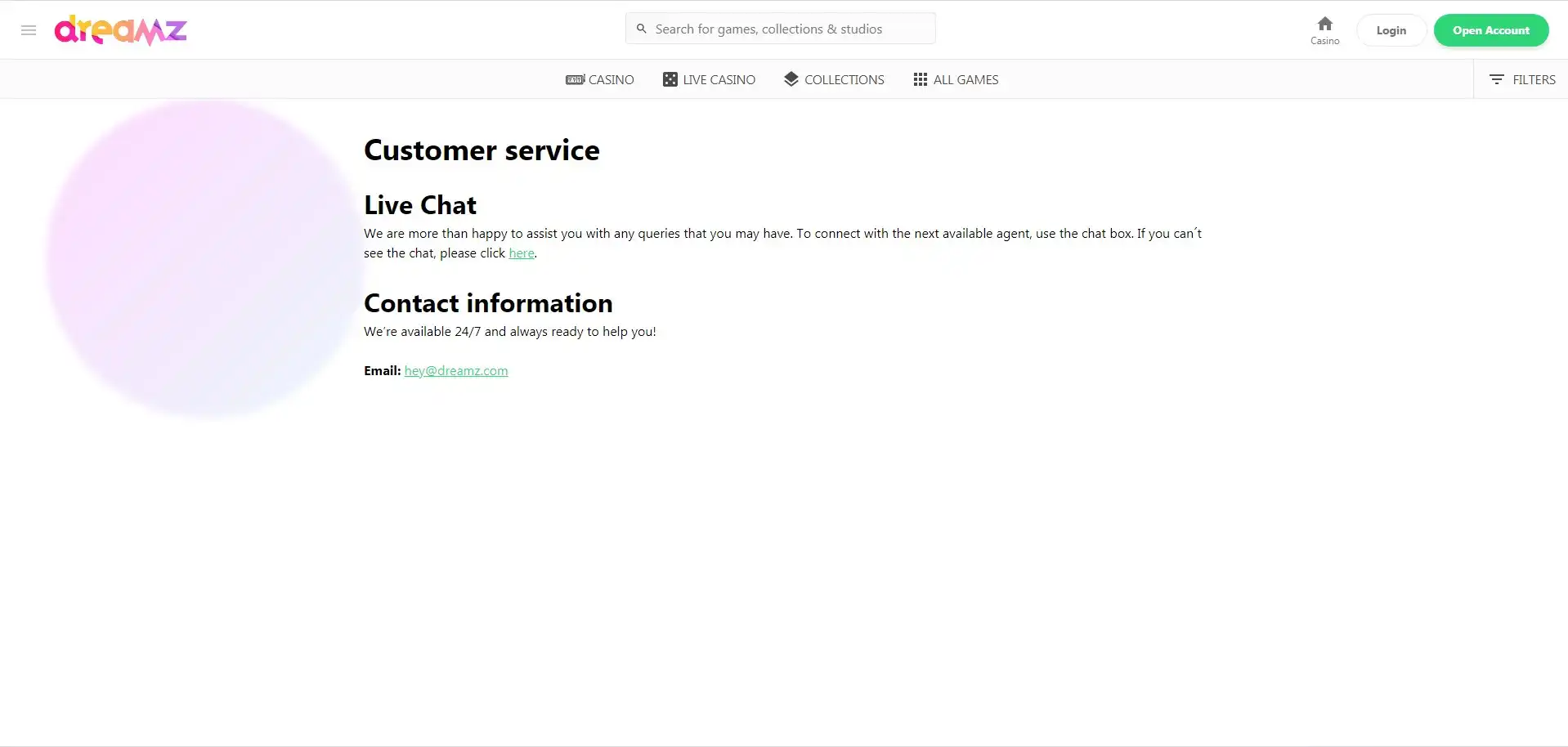 Dreamz Casino Support