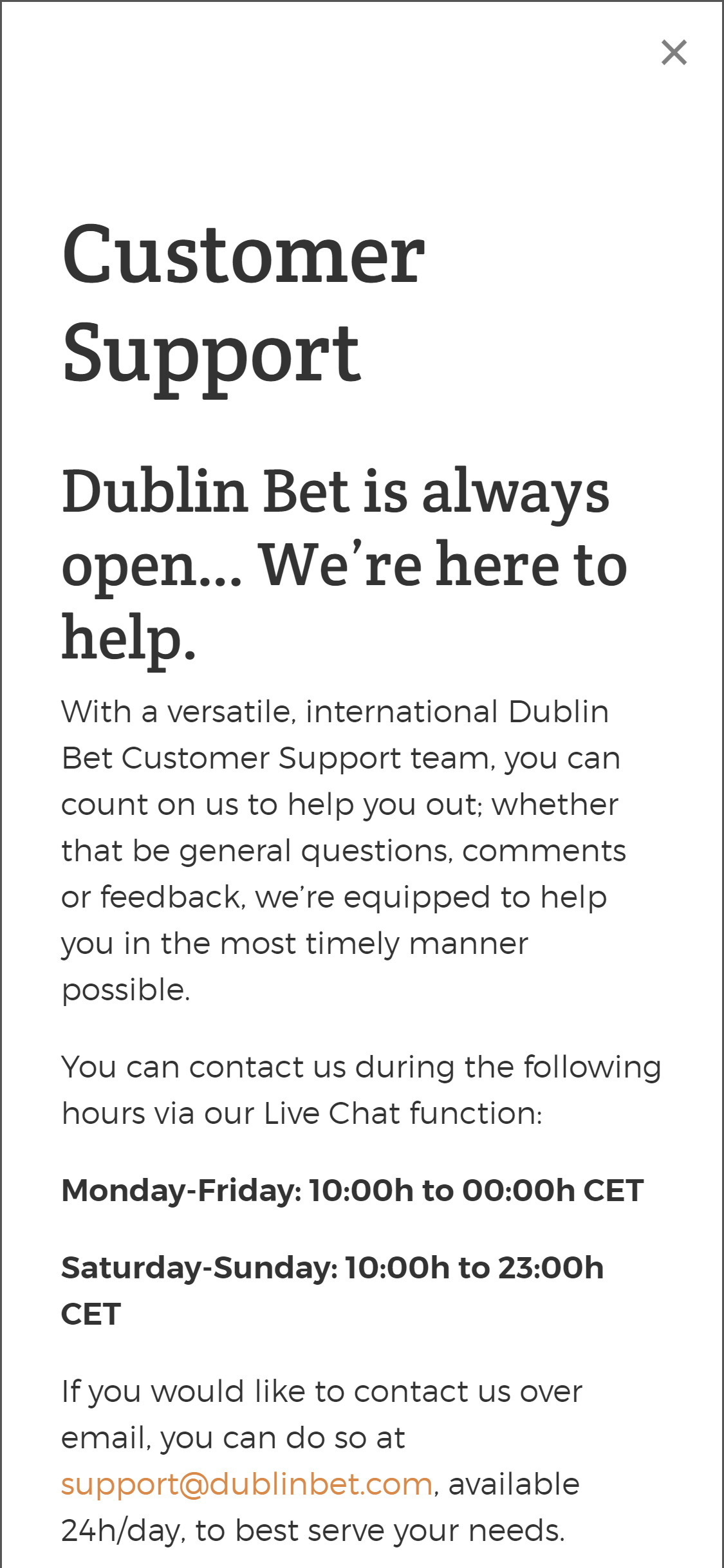 Dublinbet Casino Mobile Support Review