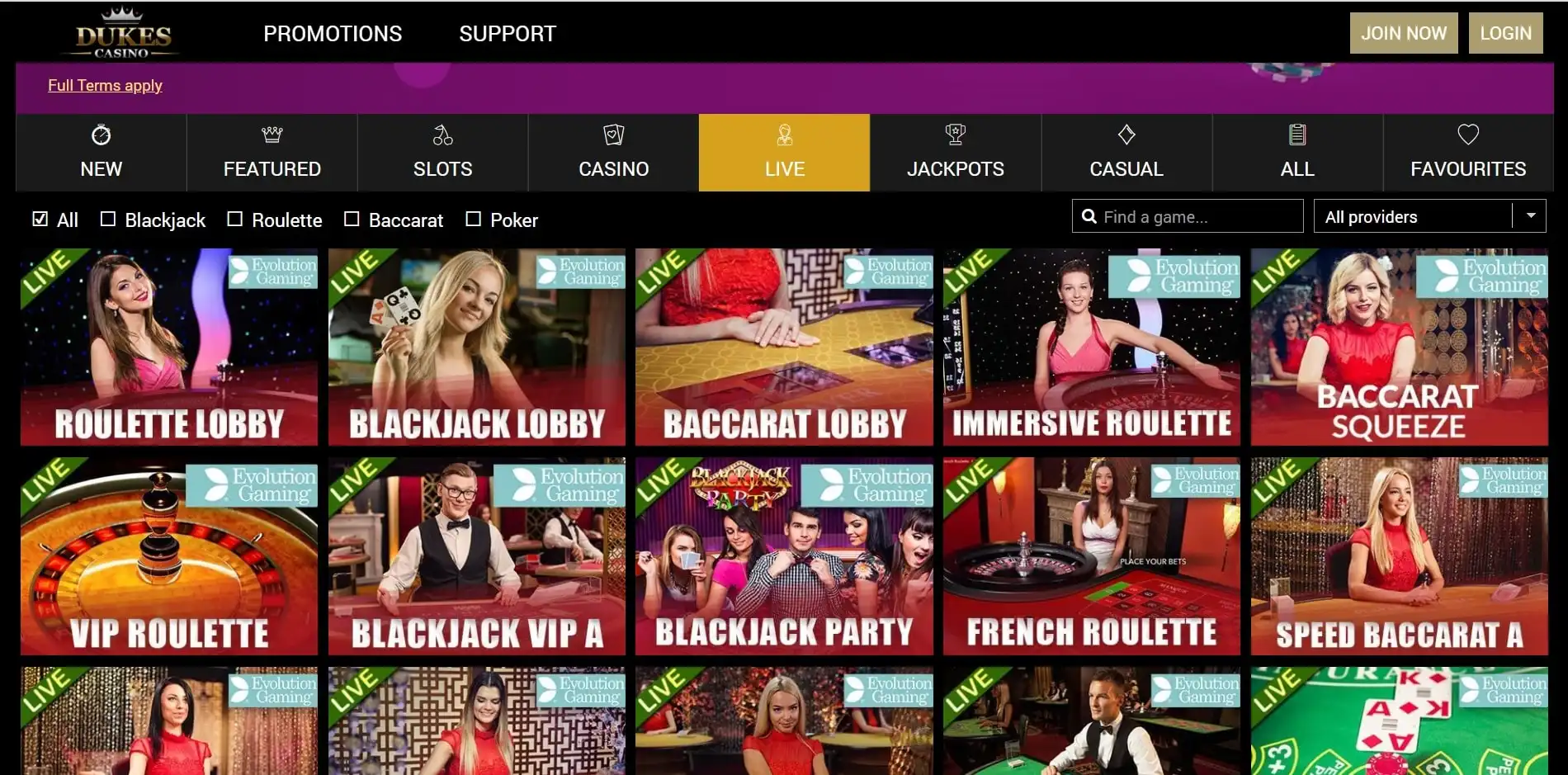 Dukes Casino Live Dealer Games
