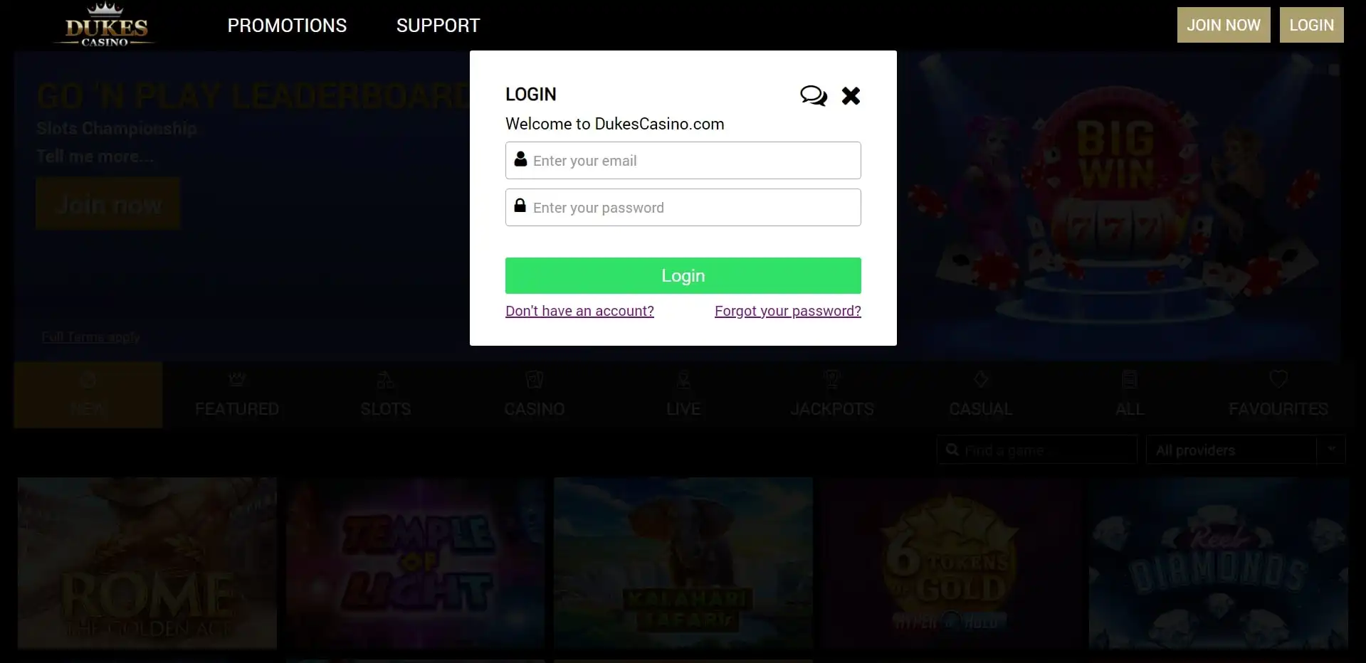 Dukes Casino Login