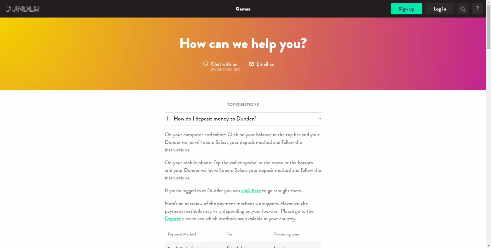 Dunder Casino Support