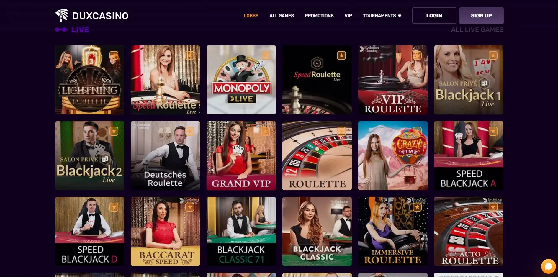 Dux Casino Live Dealer Games