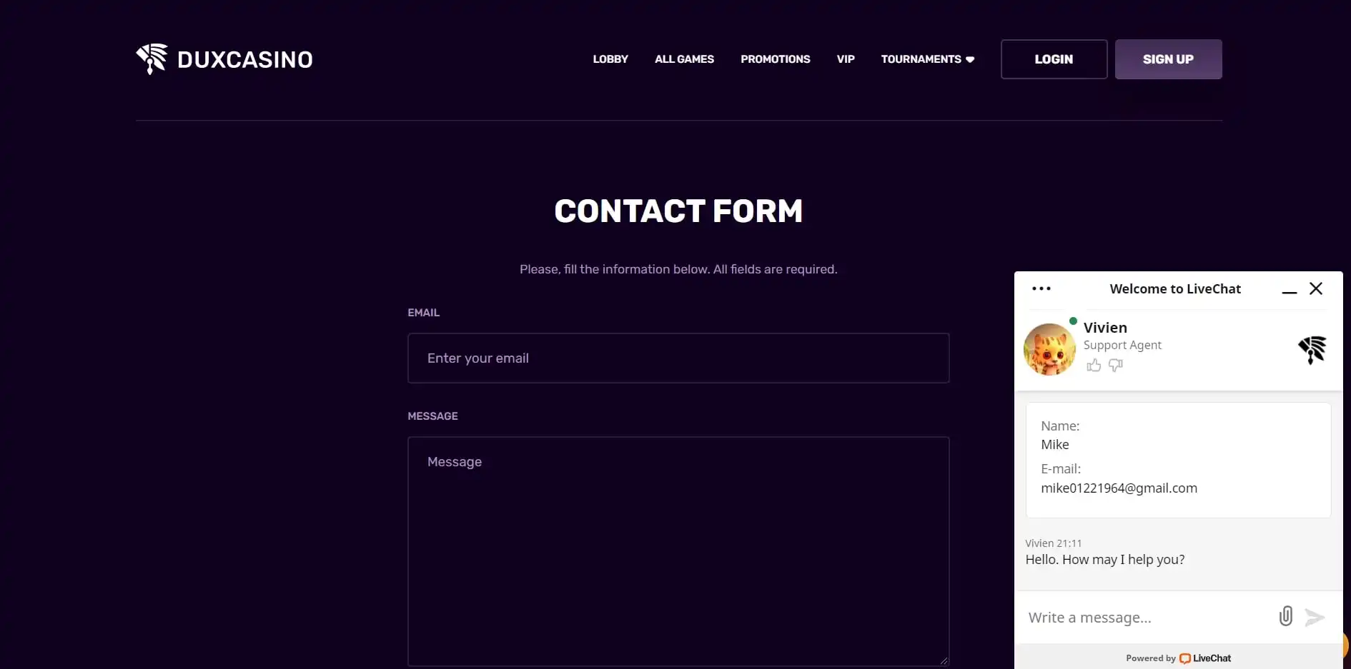 Dux Casino Support