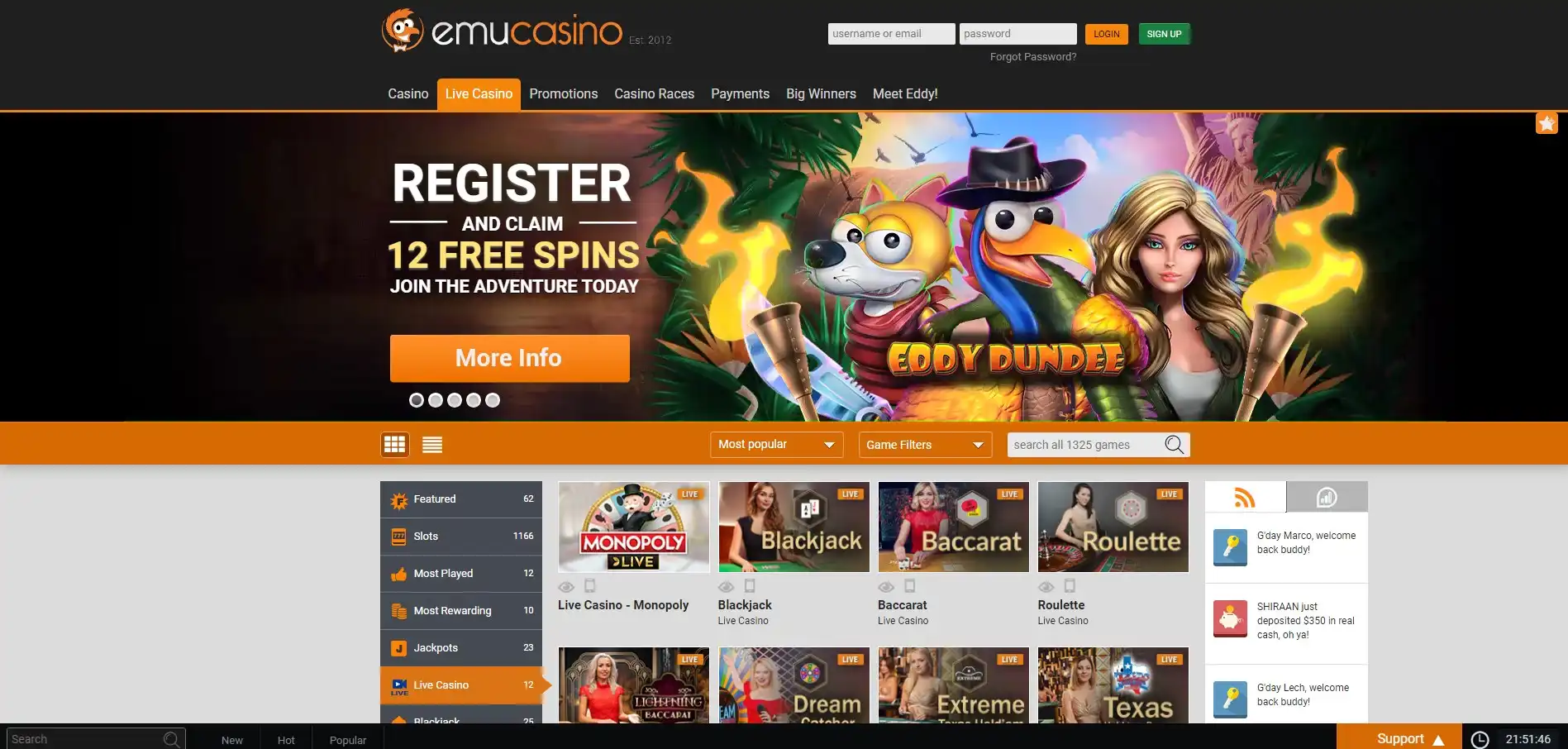 Emu Casino Live Dealer Games