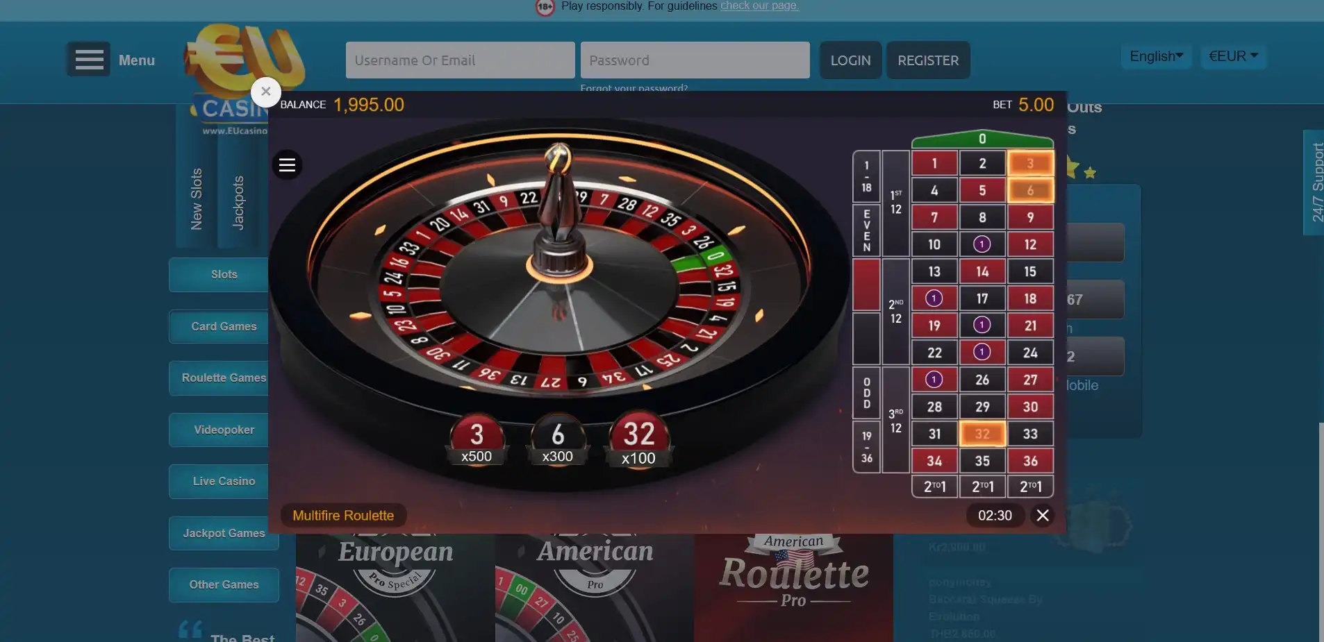 EUCasino Casino Games