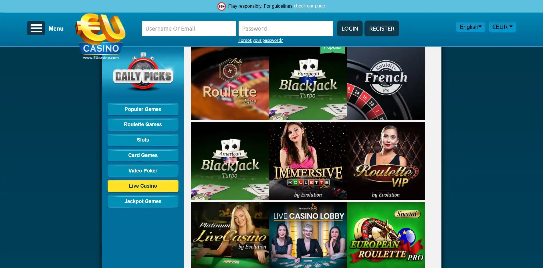 EUCasino Live Dealer Games