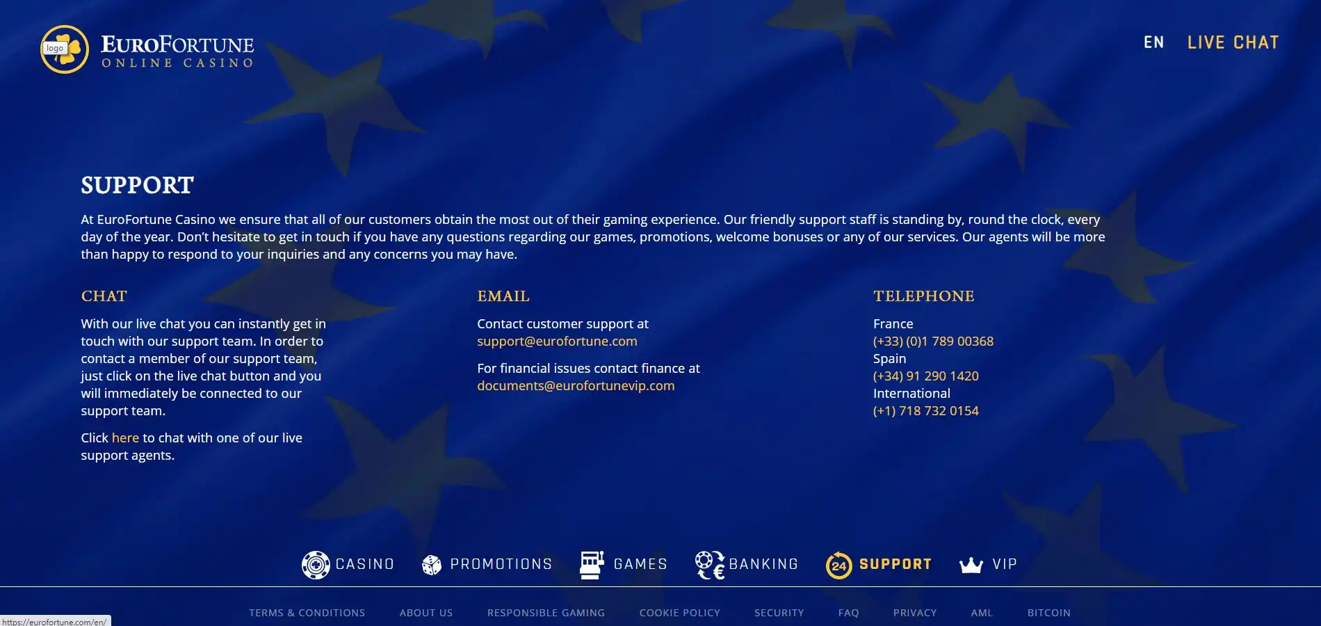 Euro Fortune Casino Support