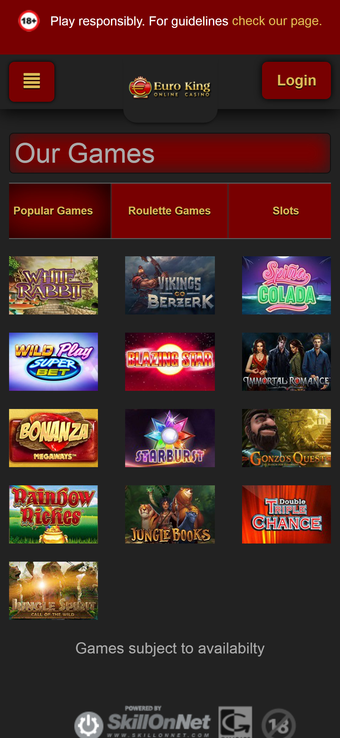 Euro King Casino Mobile Games Review
