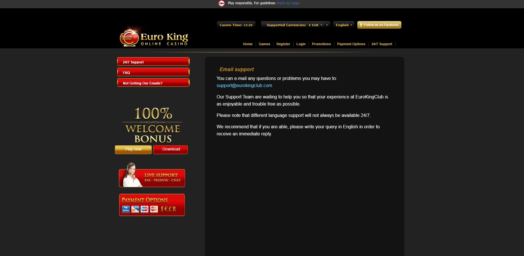 Euro King Casino Support