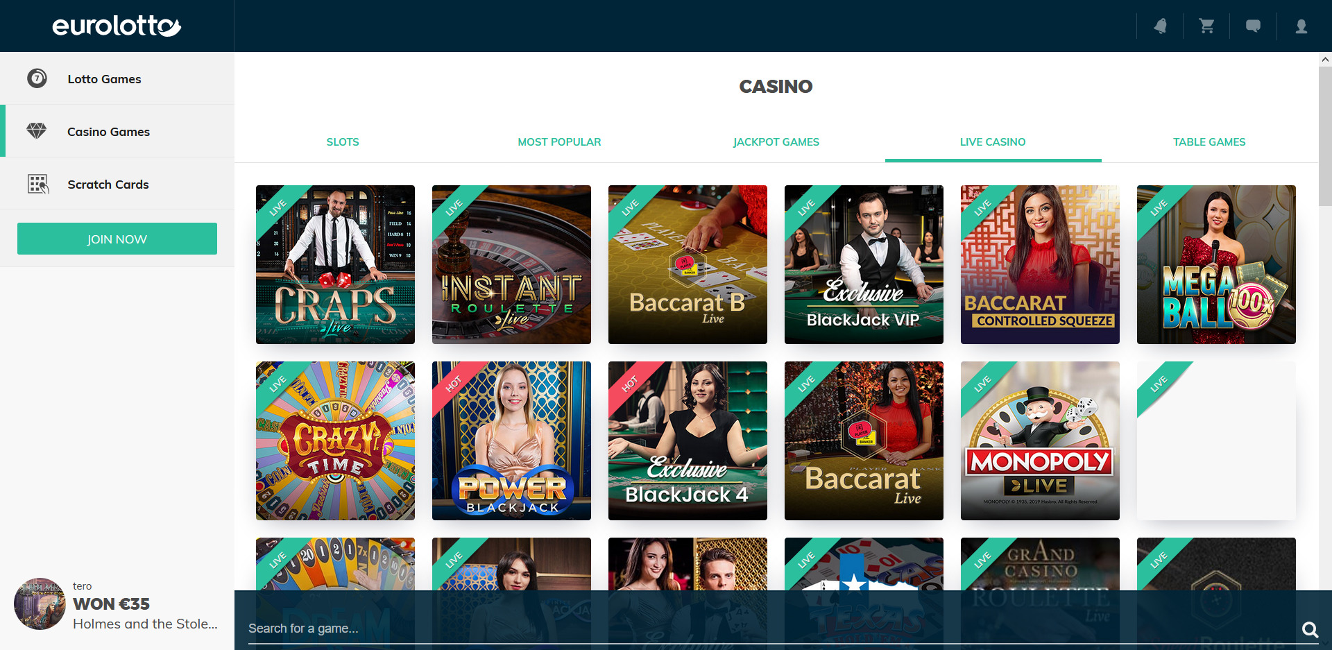 Euro Lotto Casino Live Dealer Games