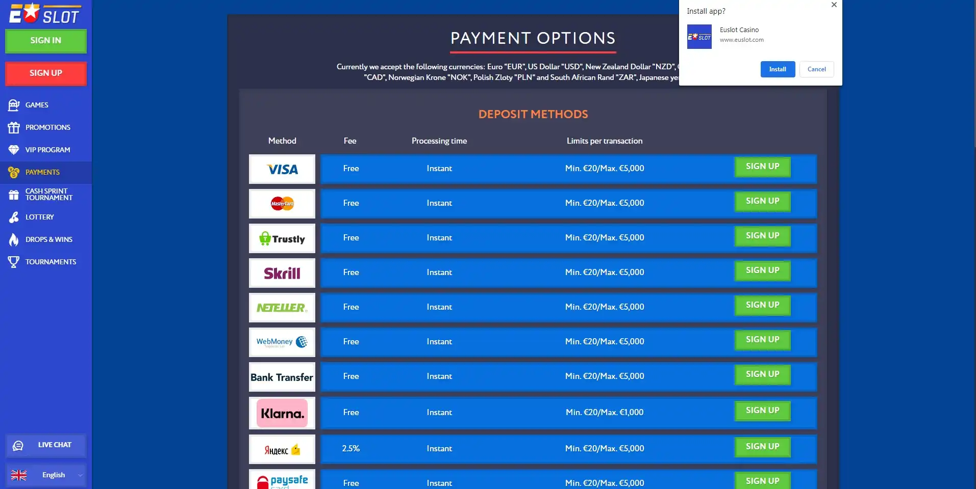 Euslot Casino App
