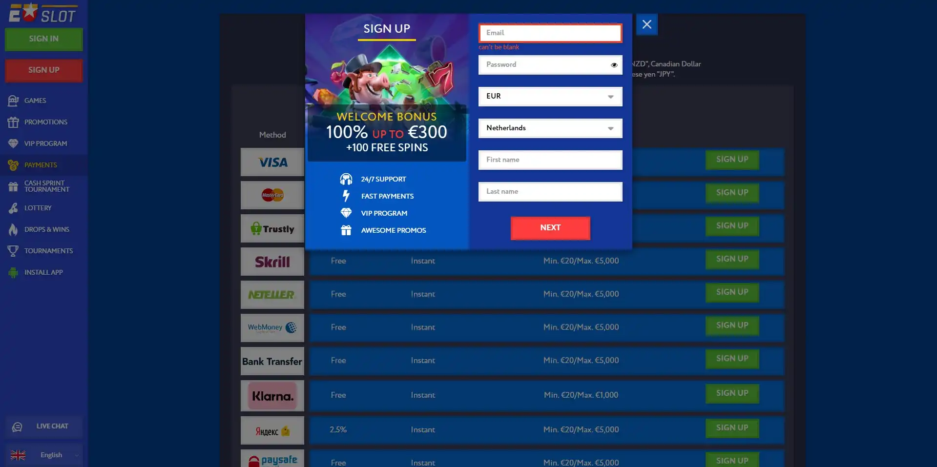 Euslot Casino Login