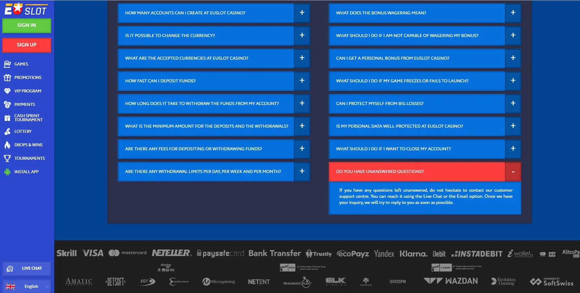 Euslot Casino Support
