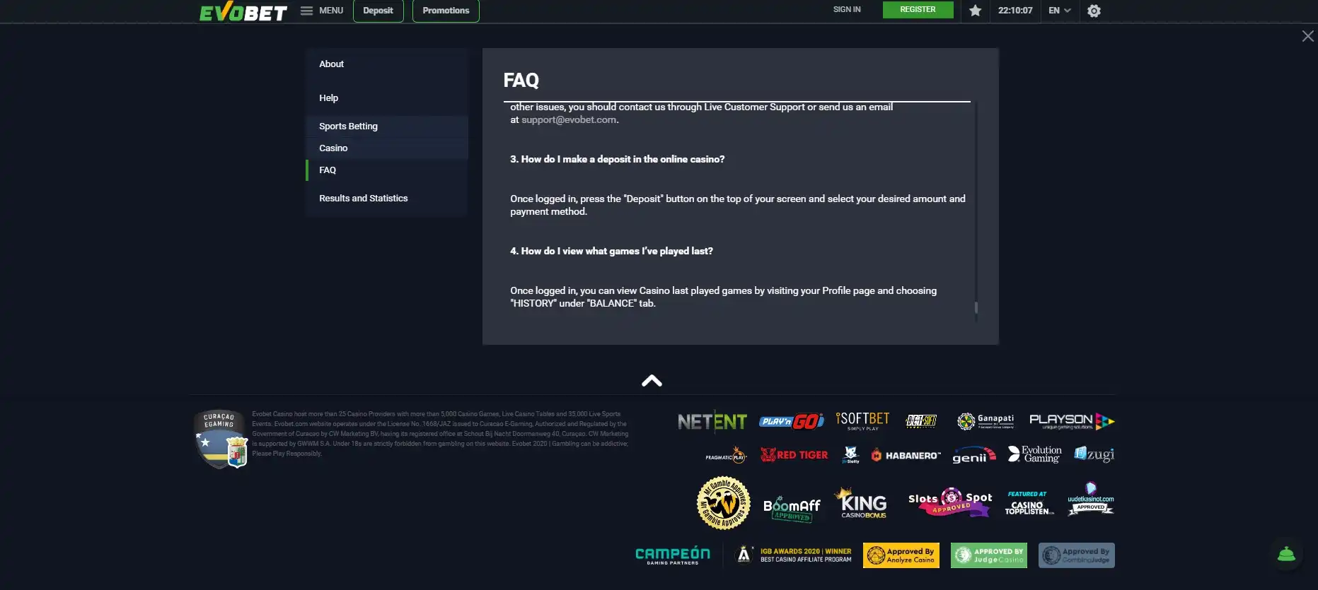 Evobet Casino Payment Methods