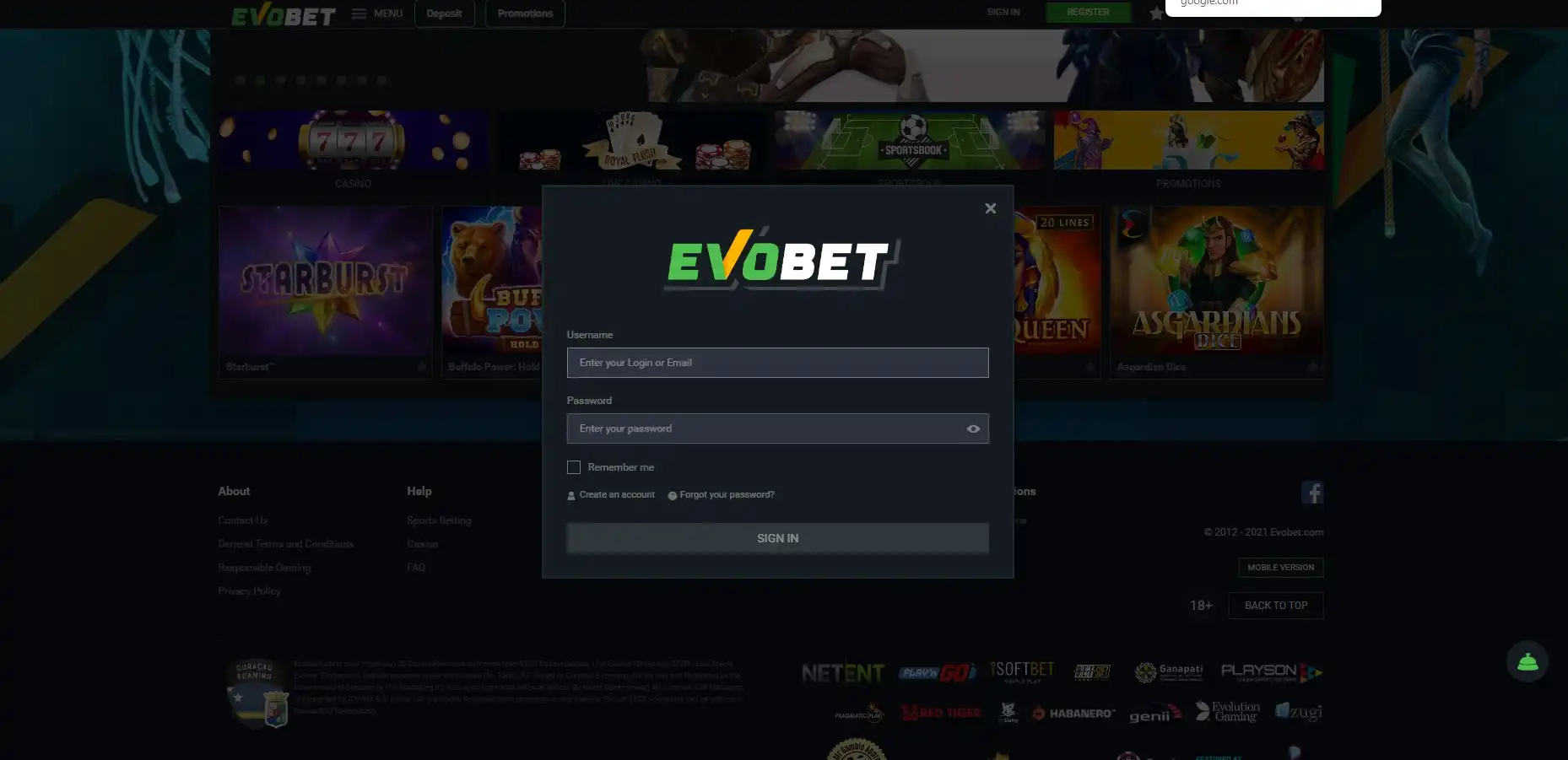 Evobet Casino Login
