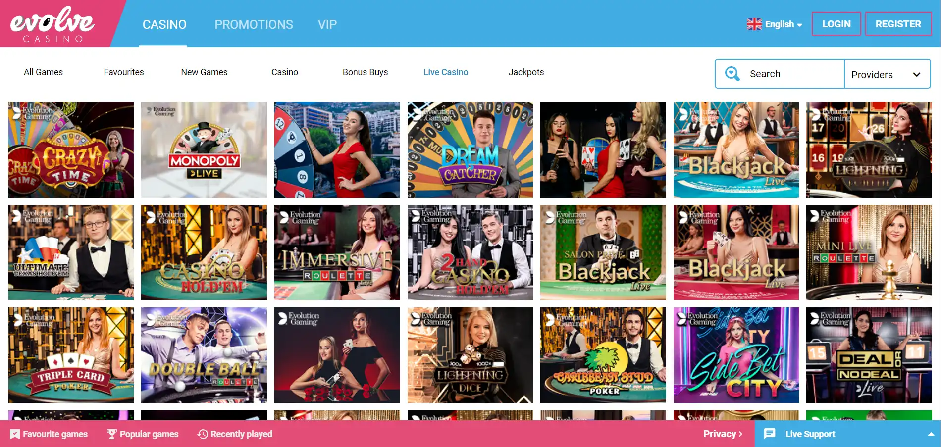 Evolve Casino Live Dealer Games