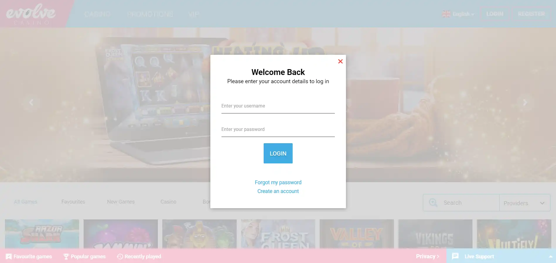Evolve Casino Login
