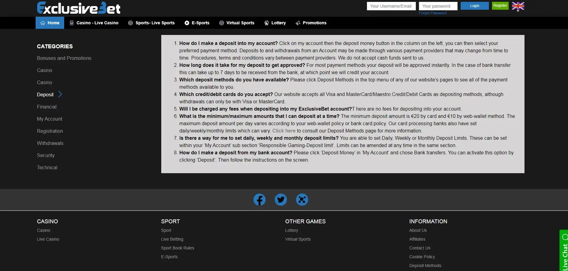 ExclusiveBet Casino Payment Methods