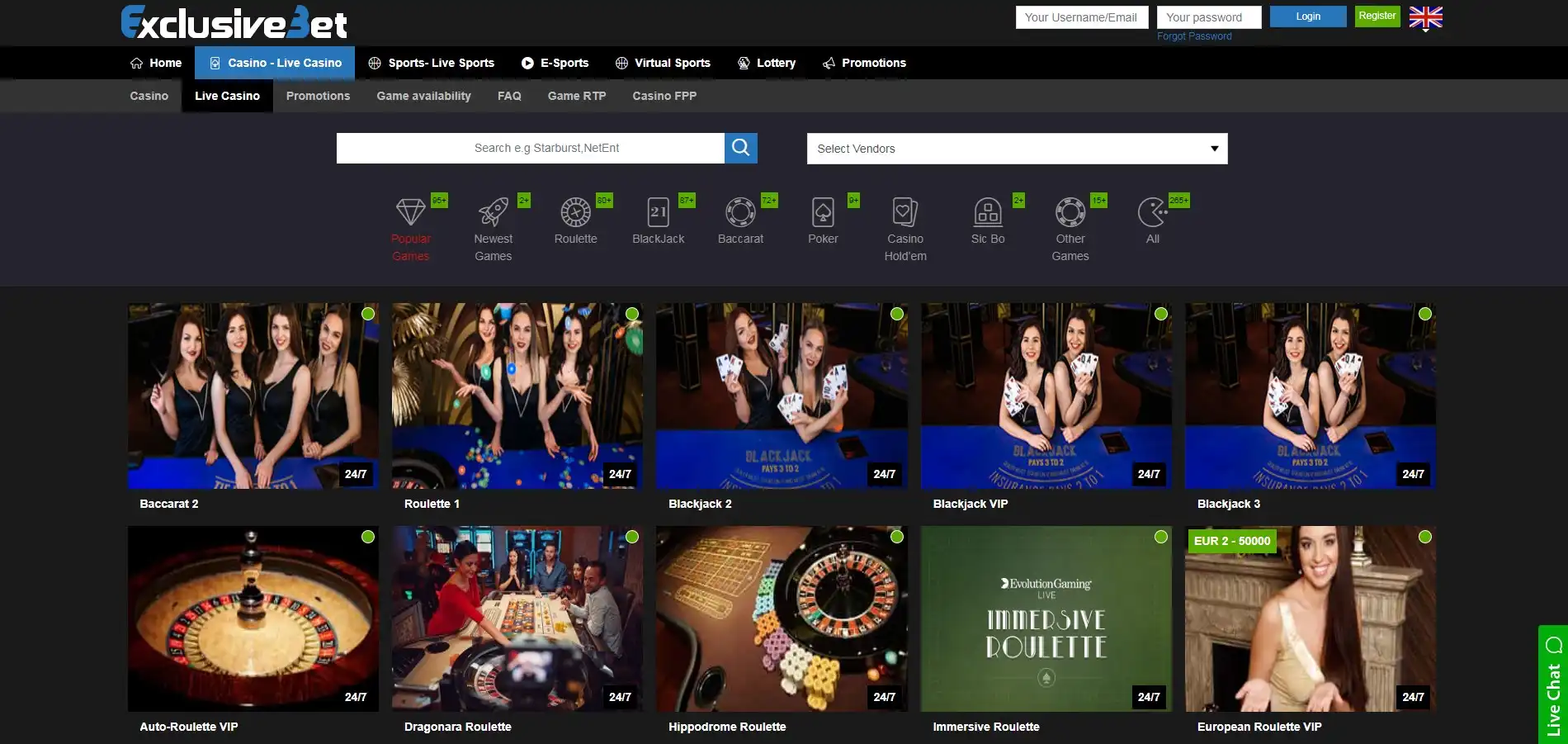 ExclusiveBet Casino Live Dealer Games