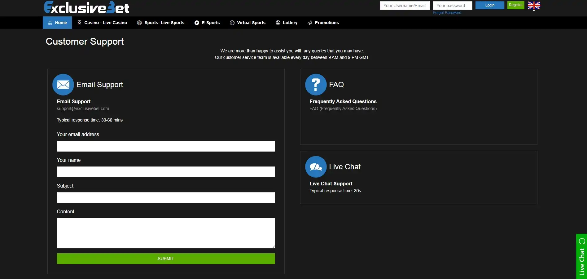 ExclusiveBet Casino Support